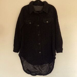 Symphony Sherpa Button Up Low-high Hem Black Jacket Size Medium